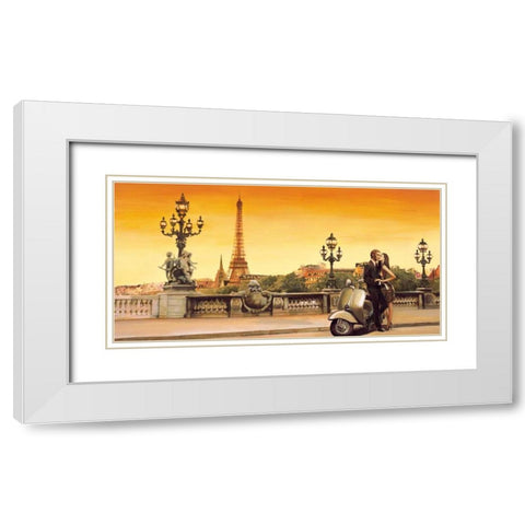 Lovers in Paris White Modern Wood Framed Art Print with Double Matting by Rovere, Edoardo