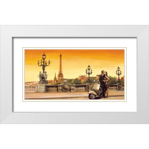 Lovers in Paris White Modern Wood Framed Art Print with Double Matting by Rovere, Edoardo