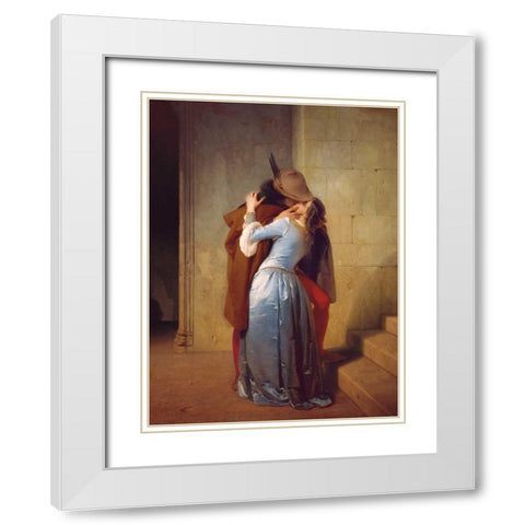 ll bacio White Modern Wood Framed Art Print with Double Matting by Hayez, Francesco