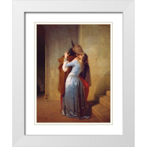 ll bacio White Modern Wood Framed Art Print with Double Matting by Hayez, Francesco