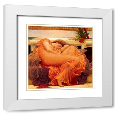 Flaming June White Modern Wood Framed Art Print with Double Matting by Leighton, Frederic