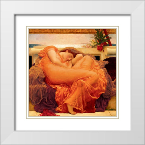 Flaming June White Modern Wood Framed Art Print with Double Matting by Leighton, Frederic