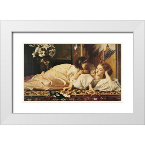 Mother and child White Modern Wood Framed Art Print with Double Matting by Leighton, Frederic