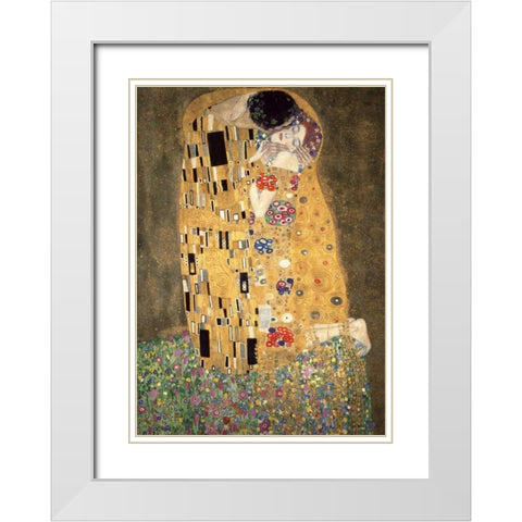 Der Kuss White Modern Wood Framed Art Print with Double Matting by Klimt, Gustav
