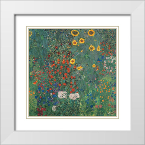 Garden with Sunflowers White Modern Wood Framed Art Print with Double Matting by Klimt, Gustav