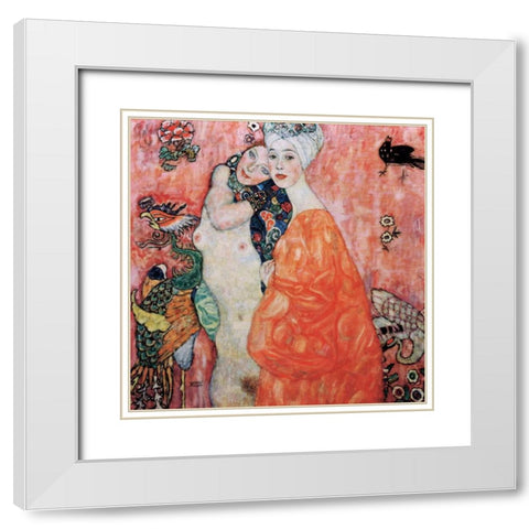 Le amiche White Modern Wood Framed Art Print with Double Matting by Klimt, Gustav