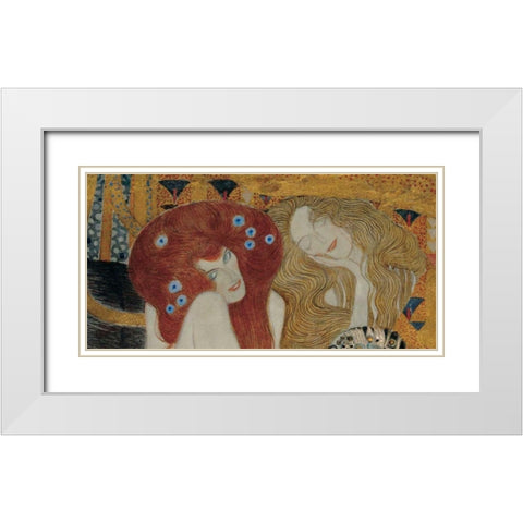 Beethoven Frieze White Modern Wood Framed Art Print with Double Matting by Klimt, Gustav