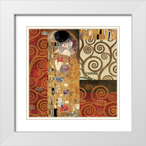 Klimt Details-The Kiss White Modern Wood Framed Art Print with Double Matting by Klimt, Gustav