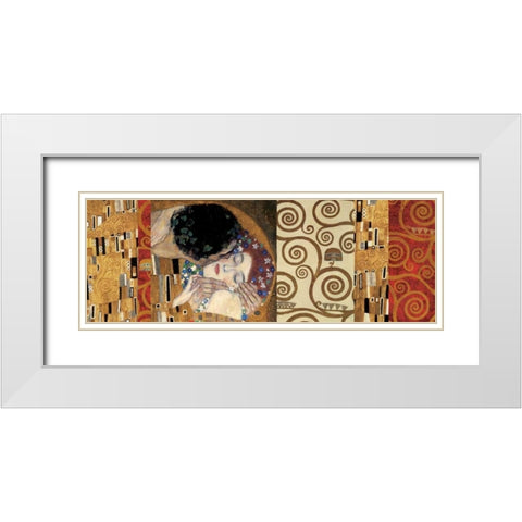 Klimt Deco-The Kiss White Modern Wood Framed Art Print with Double Matting by Klimt, Gustav