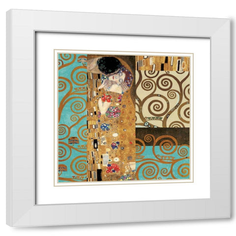 Klimt IV 150th Anniversary - The Kiss White Modern Wood Framed Art Print with Double Matting by Klimt, Gustav