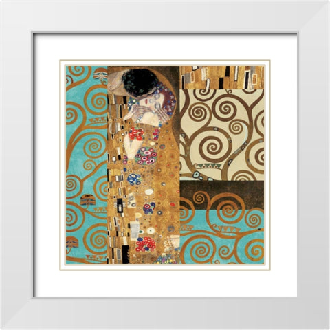Klimt IV 150th Anniversary - The Kiss White Modern Wood Framed Art Print with Double Matting by Klimt, Gustav