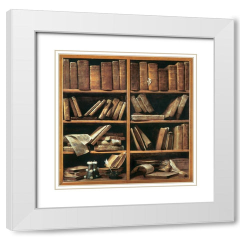 Scaffali con libri di musica White Modern Wood Framed Art Print with Double Matting by Crespi, Giuseppe Maria
