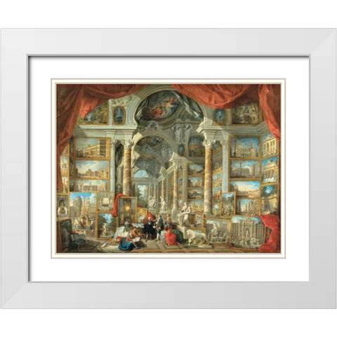 Vedute di Roma moderna White Modern Wood Framed Art Print with Double Matting by Panini, Giovanni Paolo