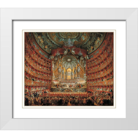 Festa In Teatro A Roma White Modern Wood Framed Art Print with Double Matting by Panini, Giovanni Paolo