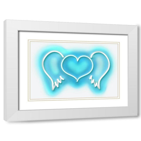 Neon Heart Wings AW White Modern Wood Framed Art Print with Double Matting by Carr, Hailey
