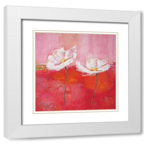 Fleurs en rose I White Modern Wood Framed Art Print with Double Matting by Herbert, Isabelle