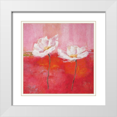 Fleurs en rose I White Modern Wood Framed Art Print with Double Matting by Herbert, Isabelle