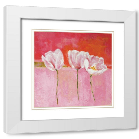 Fleurs en rose II White Modern Wood Framed Art Print with Double Matting by Herbert, Isabelle