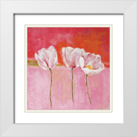 Fleurs en rose II White Modern Wood Framed Art Print with Double Matting by Herbert, Isabelle