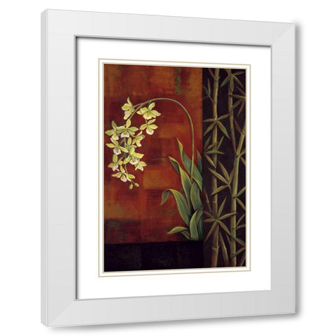 Green Orchid White Modern Wood Framed Art Print with Double Matting by Deveraux, Jill