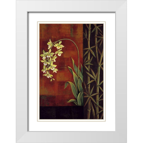 Green Orchid White Modern Wood Framed Art Print with Double Matting by Deveraux, Jill