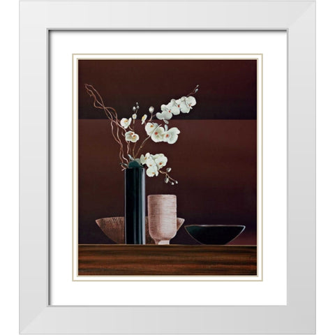 Ikebana I White Modern Wood Framed Art Print with Double Matting by Ross, Yuki