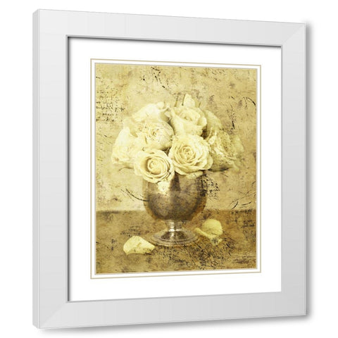 Golden Roses I White Modern Wood Framed Art Print with Double Matting by Seba, John