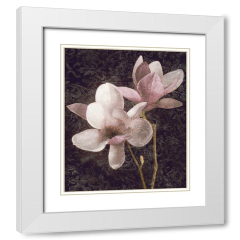 Pink Magnolias I White Modern Wood Framed Art Print with Double Matting by Seba, John