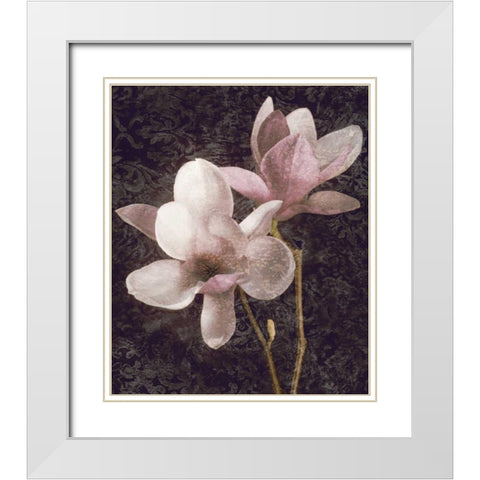 Pink Magnolias I White Modern Wood Framed Art Print with Double Matting by Seba, John