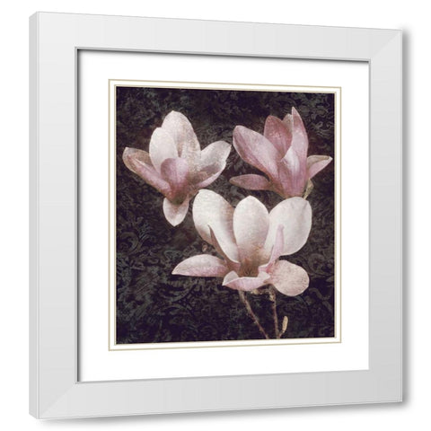Pink Magnolias II White Modern Wood Framed Art Print with Double Matting by Seba, John
