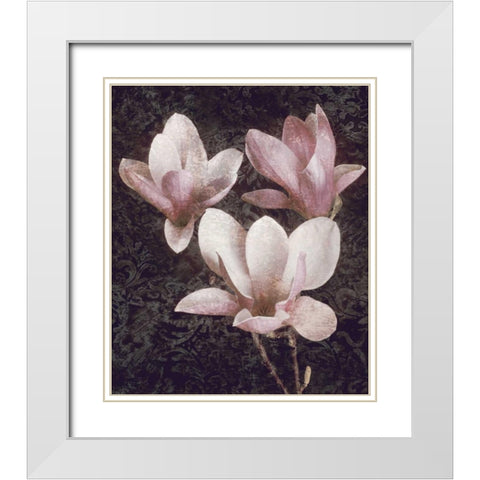 Pink Magnolias II White Modern Wood Framed Art Print with Double Matting by Seba, John