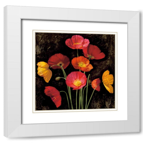 Poppy Bouquet I White Modern Wood Framed Art Print with Double Matting by Seba, John