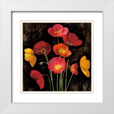 Poppy Bouquet I White Modern Wood Framed Art Print with Double Matting by Seba, John