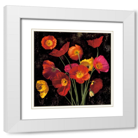 Poppy Bouquet II White Modern Wood Framed Art Print with Double Matting by Seba, John