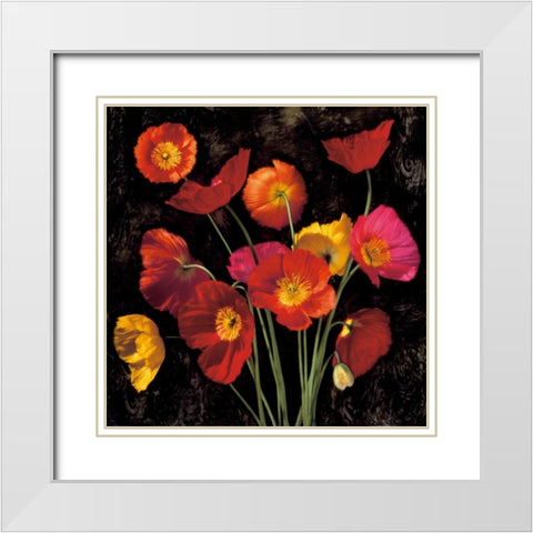 Poppy Bouquet II White Modern Wood Framed Art Print with Double Matting by Seba, John