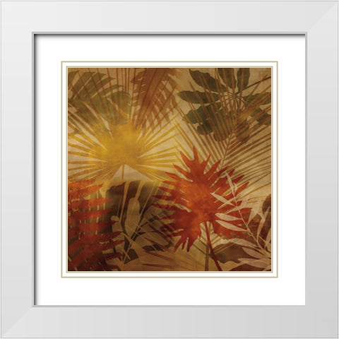 Sunlit Palms I White Modern Wood Framed Art Print with Double Matting by Seba, John
