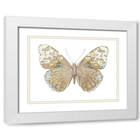Butterfly in Taupe and Blue White Modern Wood Framed Art Print with Double Matting by Bosco, Julia