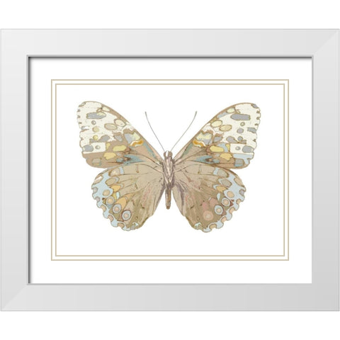 Butterfly in Taupe and Blue White Modern Wood Framed Art Print with Double Matting by Bosco, Julia