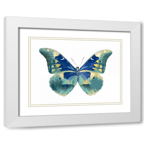 Butterfly in Aqua I White Modern Wood Framed Art Print with Double Matting by Bosco, Julia