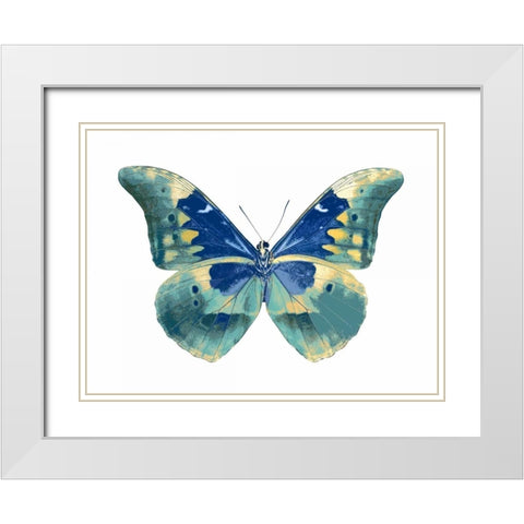 Butterfly in Aqua I White Modern Wood Framed Art Print with Double Matting by Bosco, Julia