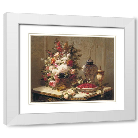Tulips and other flowers White Modern Wood Framed Art Print with Double Matting by Robie, Jean Baptiste
