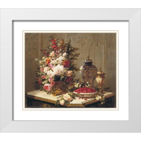 Tulips and other flowers White Modern Wood Framed Art Print with Double Matting by Robie, Jean Baptiste