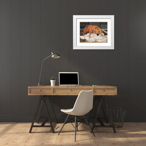 Roaring Tiger White Modern Wood Framed Art Print with Double Matting by McGee, Jenny