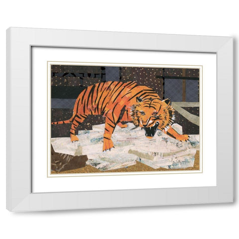 Roaring Tiger White Modern Wood Framed Art Print with Double Matting by McGee, Jenny