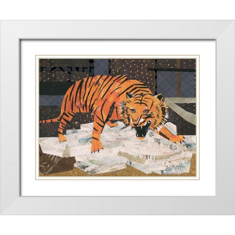 Roaring Tiger White Modern Wood Framed Art Print with Double Matting by McGee, Jenny
