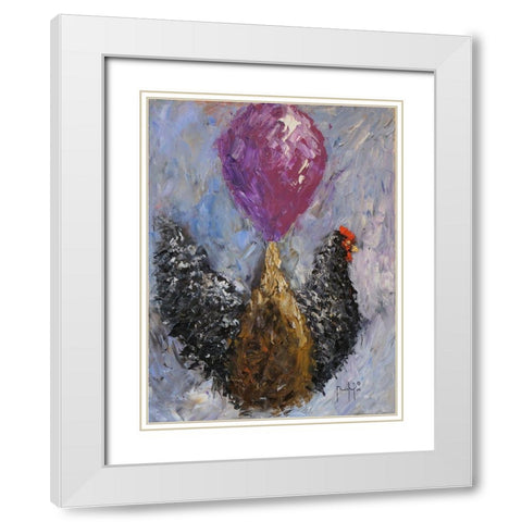 Rooster with Baloon White Modern Wood Framed Art Print with Double Matting by Foster, Joseph Marshal
