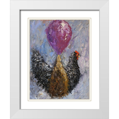 Rooster with Baloon White Modern Wood Framed Art Print with Double Matting by Foster, Joseph Marshal
