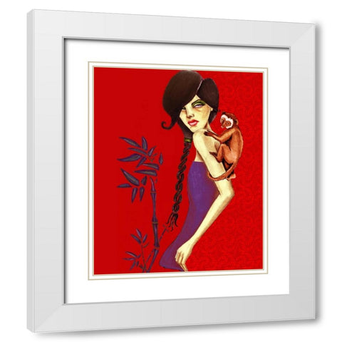 Monkey White Modern Wood Framed Art Print with Double Matting by Goddess, Jami