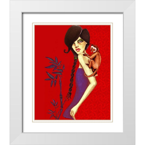 Monkey White Modern Wood Framed Art Print with Double Matting by Goddess, Jami