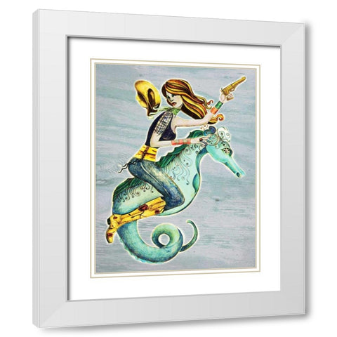 Seahorse White Modern Wood Framed Art Print with Double Matting by Goddess, Jami